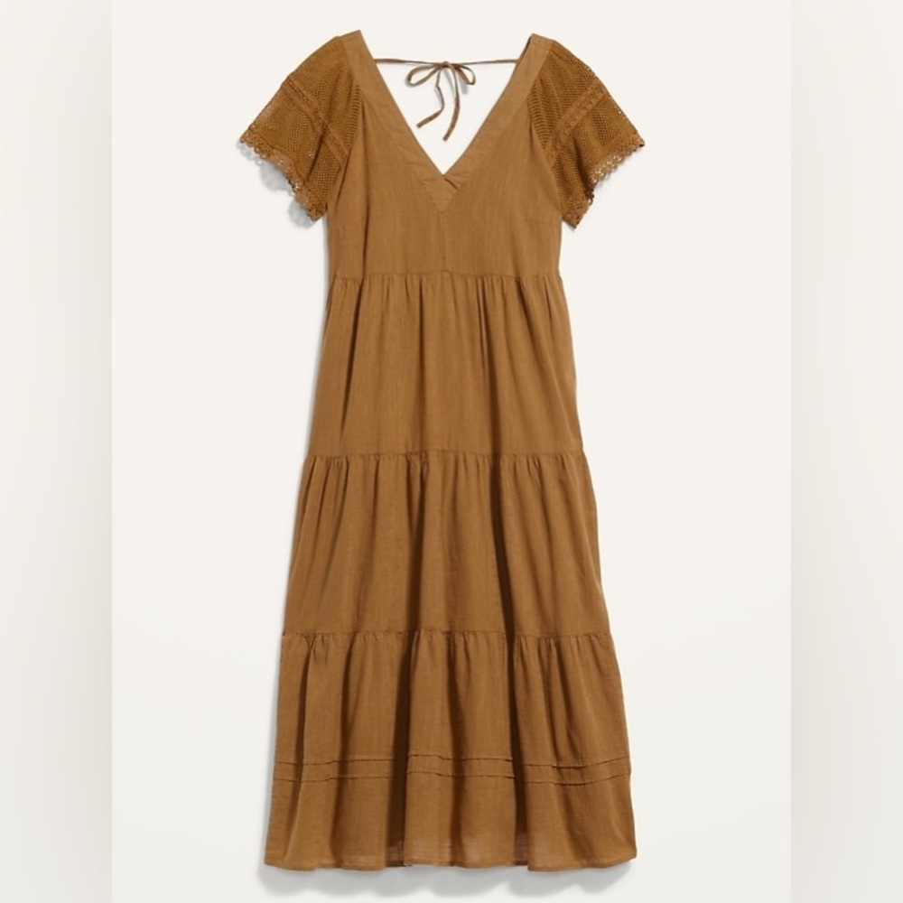 Old Navy Flutter-Sleeve Tie-Back Maxi Swing Dress | XL | Sisal